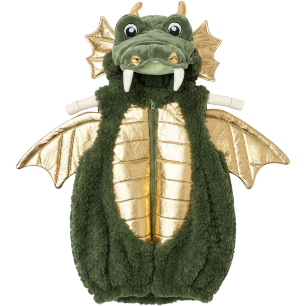 Ministry of Rascals Dragon Costume Toddler 24M Green Gold Plush Vest Wings Tail